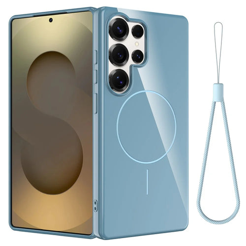 For Samsung Galaxy S25 Ultra Magnetic Case TPU Phone Back Cover with Lanyard - Blue - 1