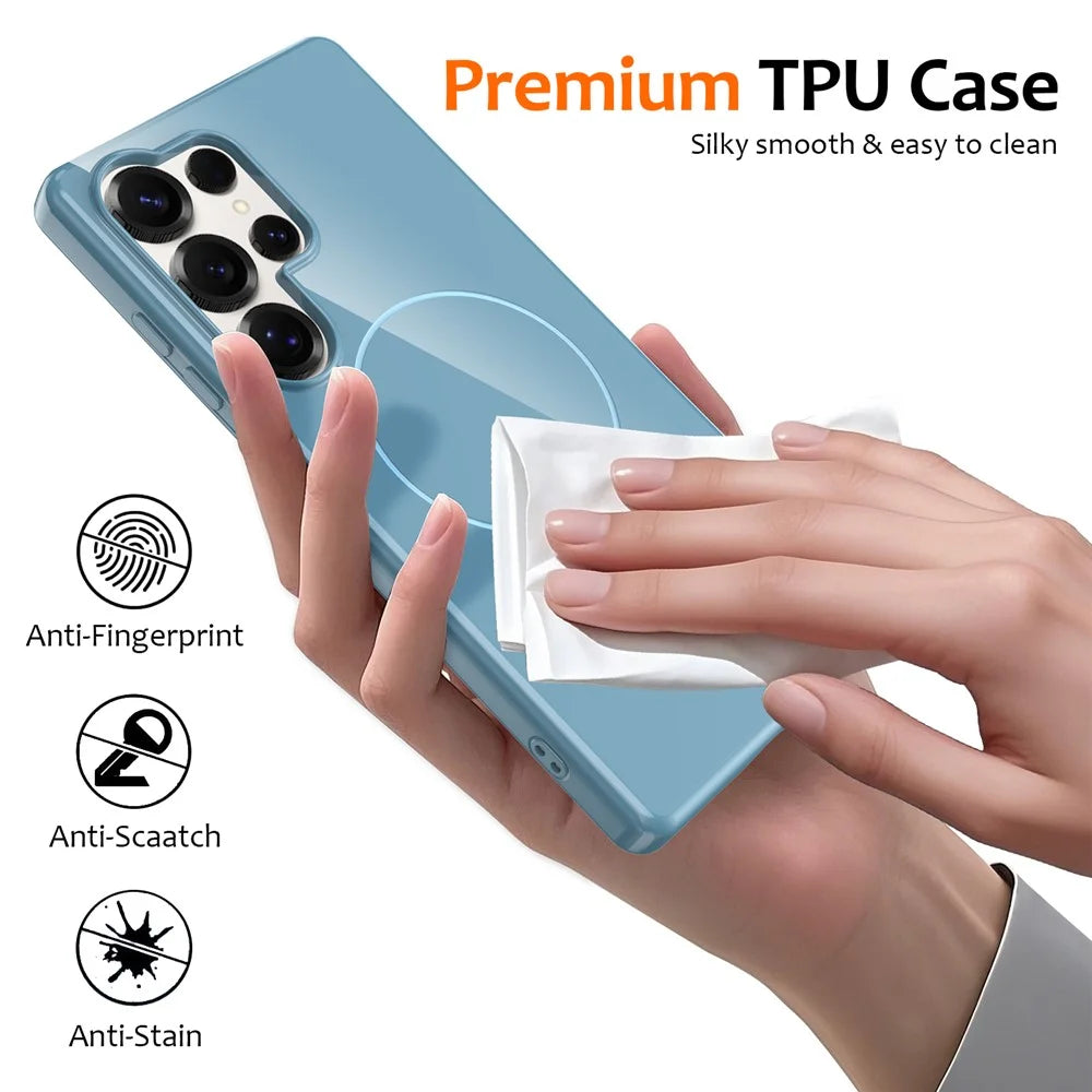 For Samsung Galaxy S25 Ultra Magnetic Case TPU Phone Back Cover with Lanyard - Blue - 6