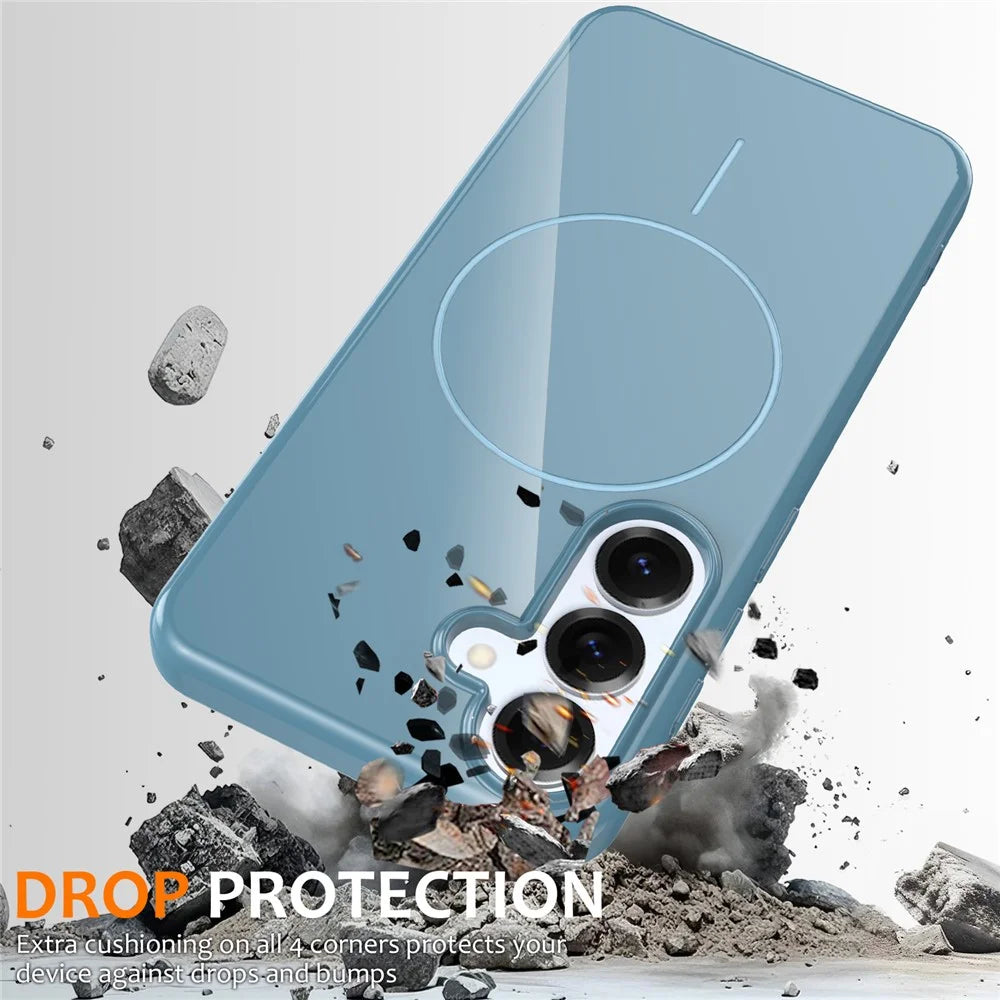 For Samsung Galaxy S24 Magnetic Case TPU Phone Back Cover with Lanyard - Blue - 4