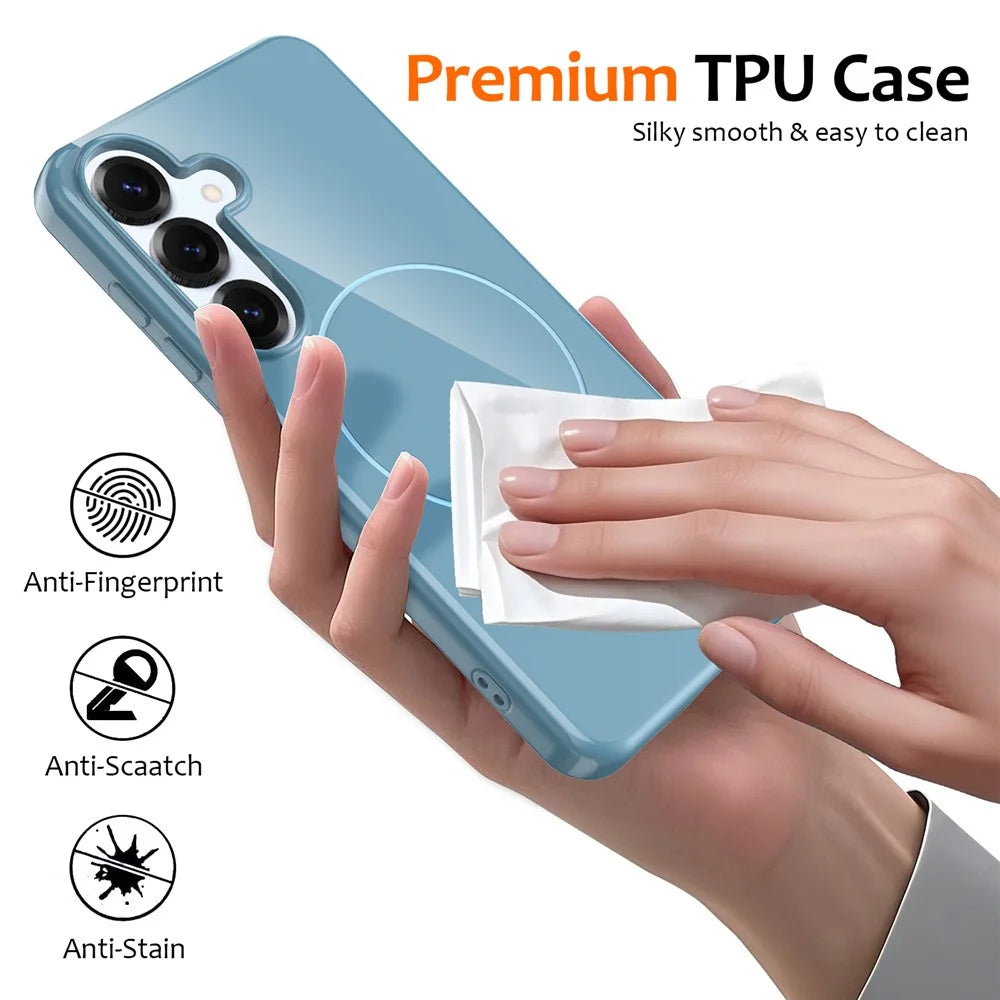 For Samsung Galaxy S25 Magnetic Case TPU Phone Back Cover with Lanyard - Blue - 6