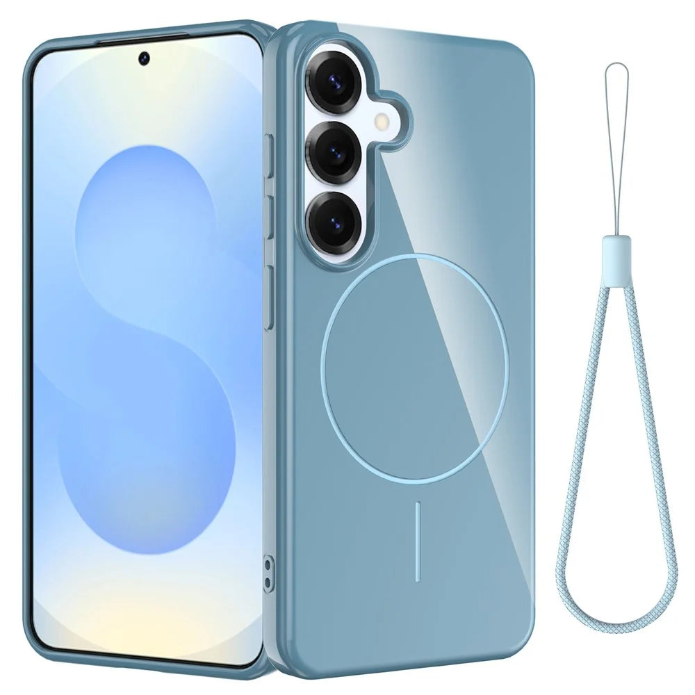 For Samsung Galaxy S25+ Magnetic Case TPU Phone Back Cover with Lanyard - Blue - 1