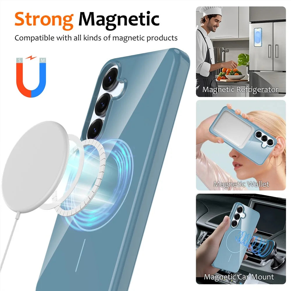 For Samsung Galaxy S25+ Magnetic Case TPU Phone Back Cover with Lanyard - Blue - 2