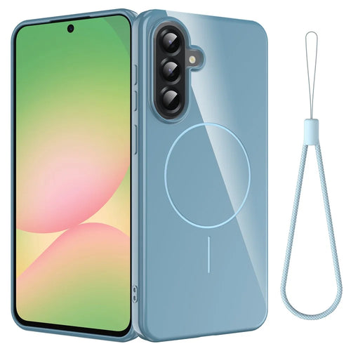 For Samsung Galaxy A15 4G  /  5G Magnetic Case TPU Phone Back Cover with Lanyard - Blue - 1