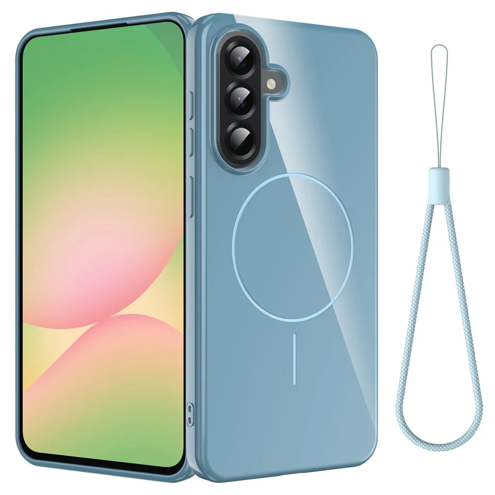 For Samsung Galaxy A25 5G (Global) Magnetic Case TPU Phone Back Cover with Lanyard - Blue - 1