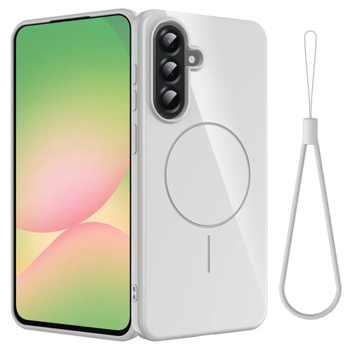 For Samsung Galaxy A26 5G Magnetic Case TPU Phone Back Cover with Lanyard - White - 1