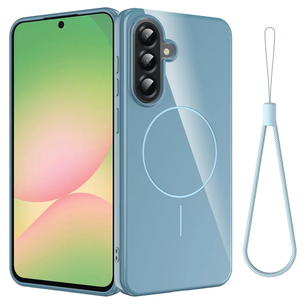 For Samsung Galaxy A36 5G Magnetic Case TPU Phone Back Cover with Lanyard - Blue - 1