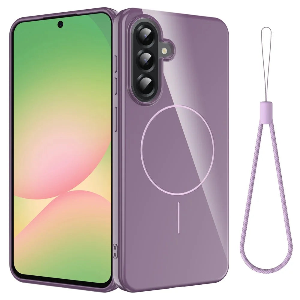 For Samsung Galaxy A35 5G Magnetic Case TPU Phone Back Cover with Lanyard - Purple - 1