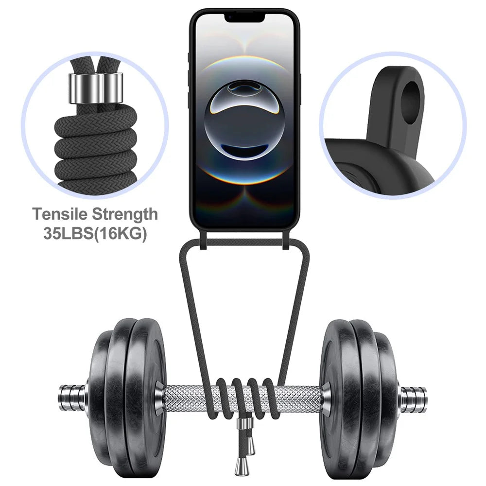 For iPhone 17e / 16e Case Liquid Silicone Card Holder Back Phone Cover with Lanyard - Black - 6