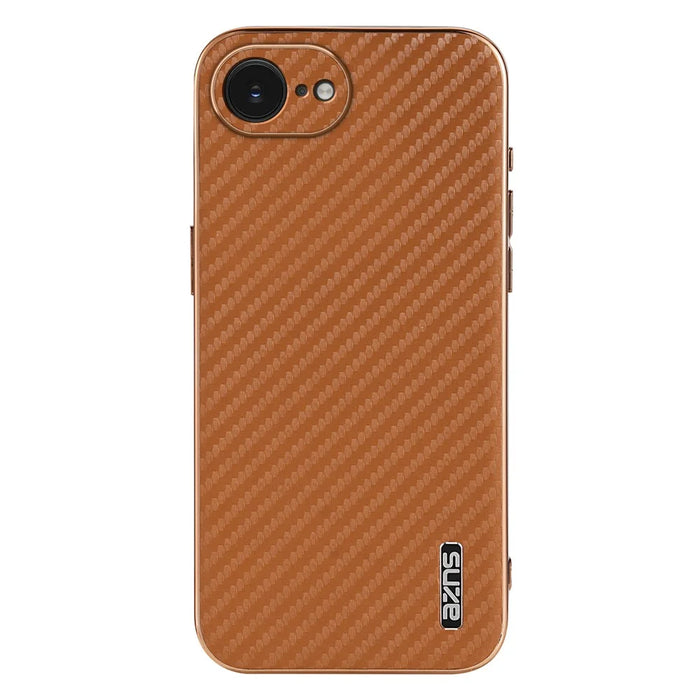 AZNS For iPhone 17e / 16e Case Electroplating Carbon Fiber Texture PU + TPU Phone Cover - Brown - 2