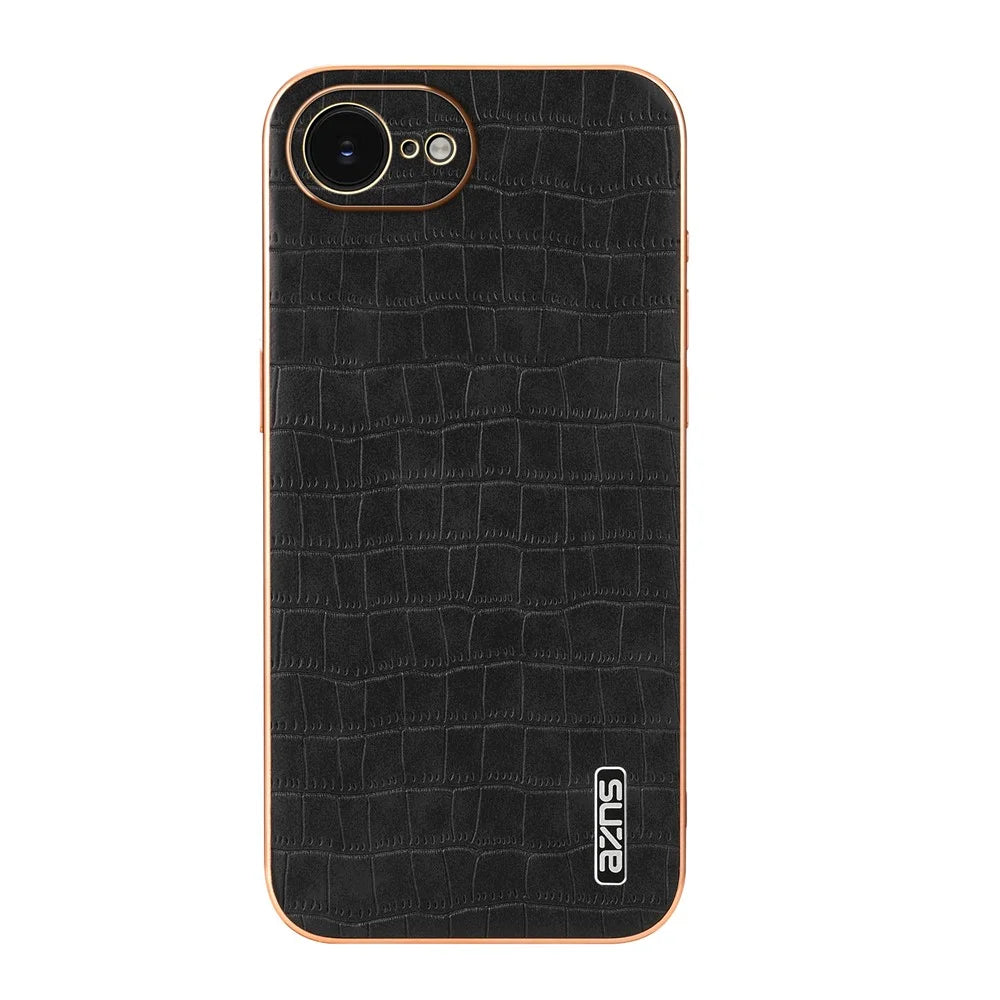 AZNS For iPhone 17e / 16e Case Electroplating Crocodile Texture PU + TPU Phone Cover - Black - 2