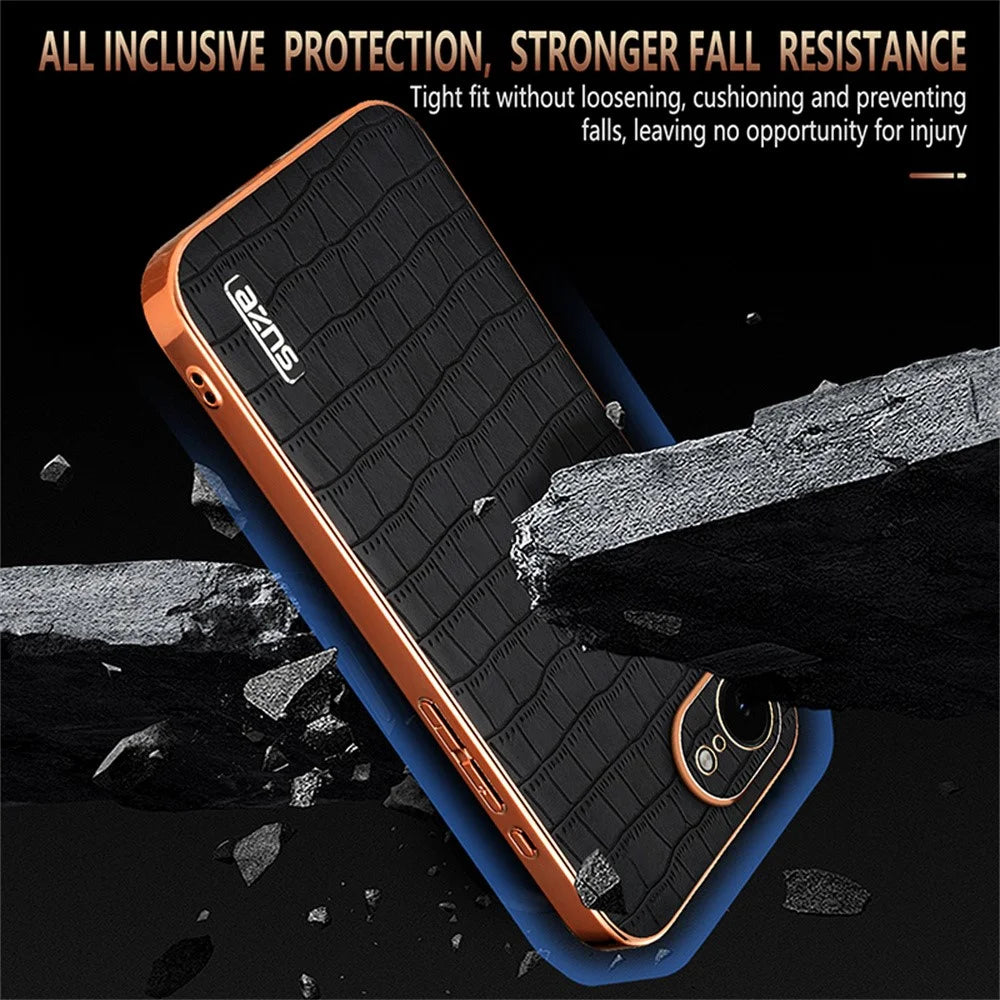 AZNS For iPhone 17e / 16e Case Electroplating Crocodile Texture PU + TPU Phone Cover - Black - 4