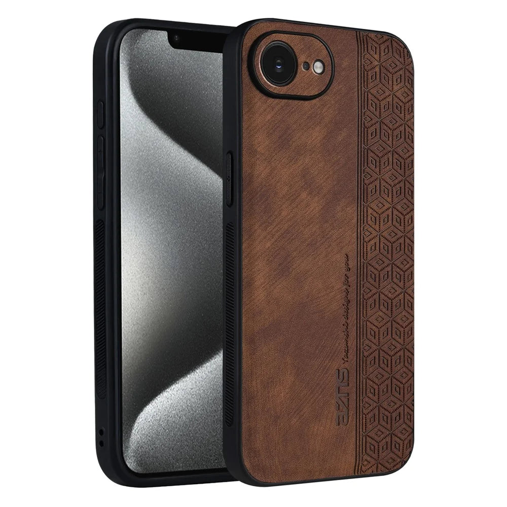 AZNS For iPhone 17e / 16e Case Protective PU Leather Covered TPU Phone Shell - Brown - 1