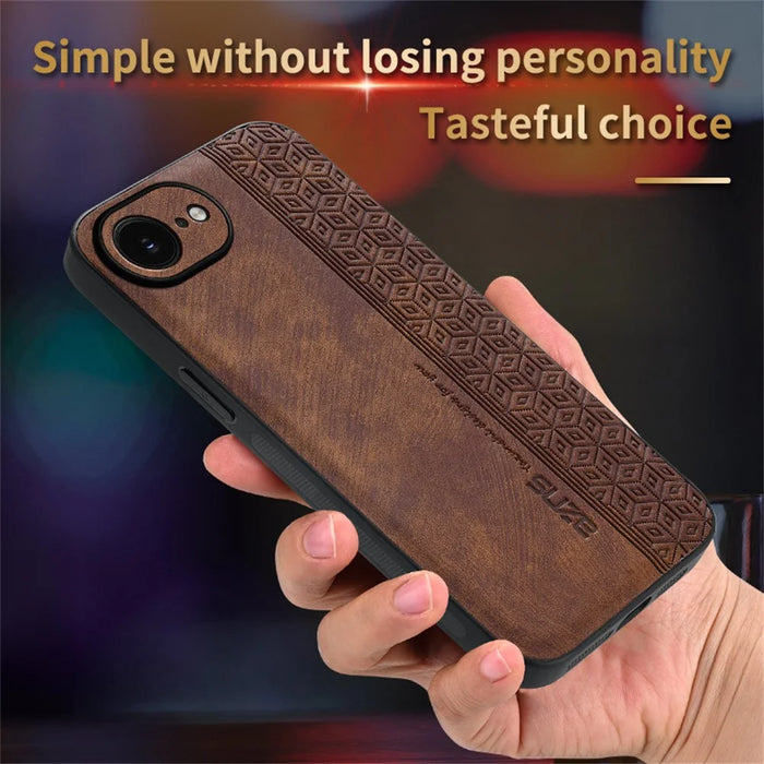 AZNS For iPhone 17e / 16e Case Protective PU Leather Covered TPU Phone Shell - Brown - 4
