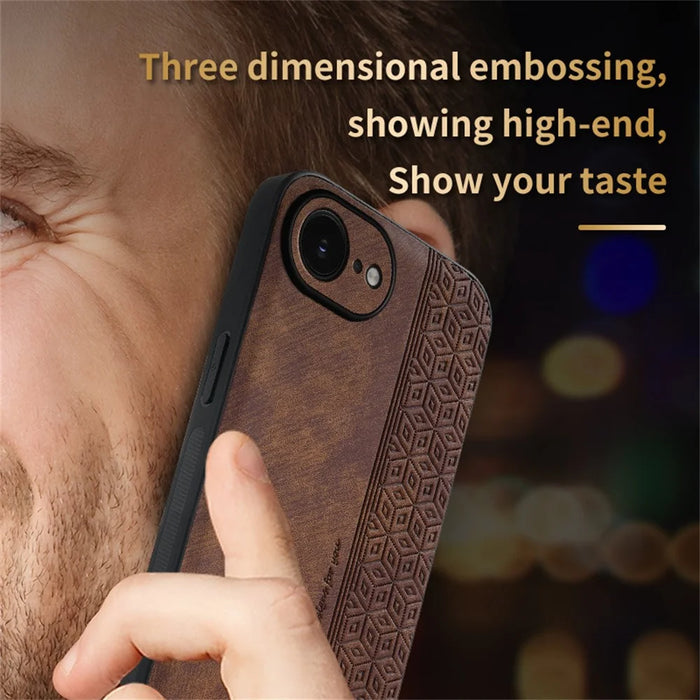 AZNS For iPhone 17e / 16e Case Protective PU Leather Covered TPU Phone Shell - Brown - 5
