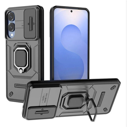 For Samsung Galaxy S25 Edge Case PC + TPU Kickstand Phone Protector with Lens Cover - Black - 1