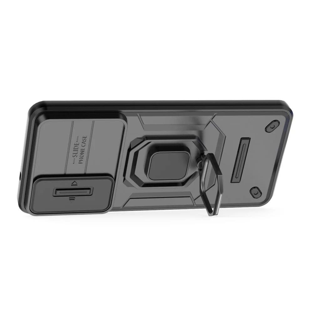 For Samsung Galaxy S25 Edge Case PC + TPU Kickstand Phone Protector with Lens Cover - Black - 2