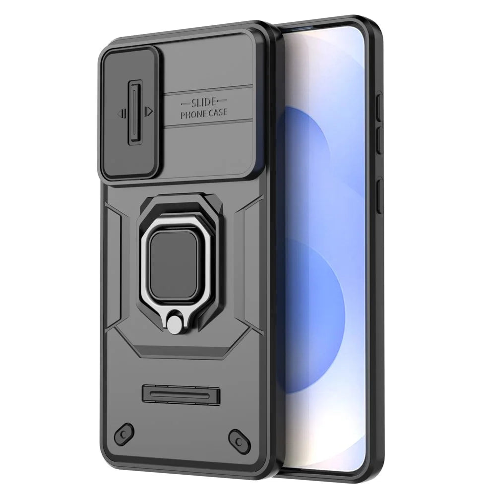 For Samsung Galaxy S25 Edge Case PC + TPU Kickstand Phone Protector with Lens Cover - Black - 4