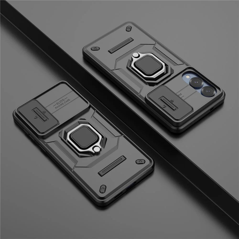 For Samsung Galaxy S25 Edge Case PC + TPU Kickstand Phone Protector with Lens Cover - Black - 6