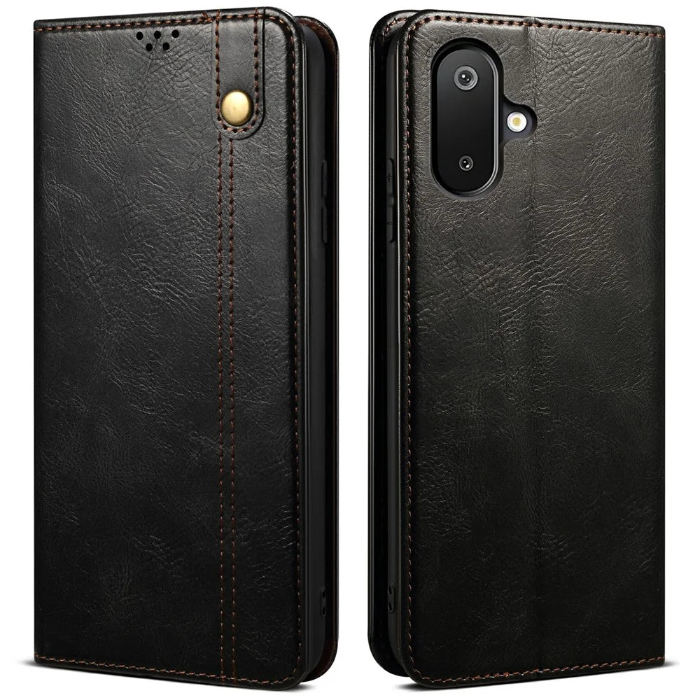 For Samsung Galaxy M06 5G / F06 5G Case Crazy Horse Texture Waxy Leather Wallet Stand Phone Cover - Black - 1