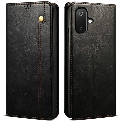 For Samsung Galaxy M06 5G / F06 5G Case Crazy Horse Texture Waxy Leather Wallet Stand Phone Cover - Black - 1