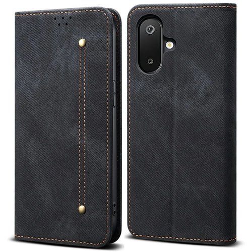For Samsung Galaxy M06 5G / F06 5G Case Jeans Cloth Texture Anti-Scratch Leather Stand Phone Cover - Black - 1