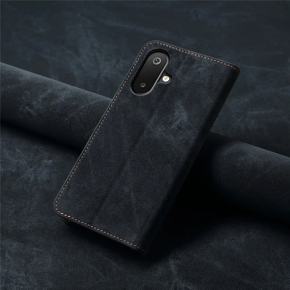 For Samsung Galaxy M06 5G / F06 5G Case Jeans Cloth Texture Anti-Scratch Leather Stand Phone Cover - Black - 7