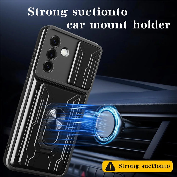 For Samsung Galaxy S25 Case PC + TPU Kickstand Phone Back Cover with Camera Slider - Titanium Grey - 3