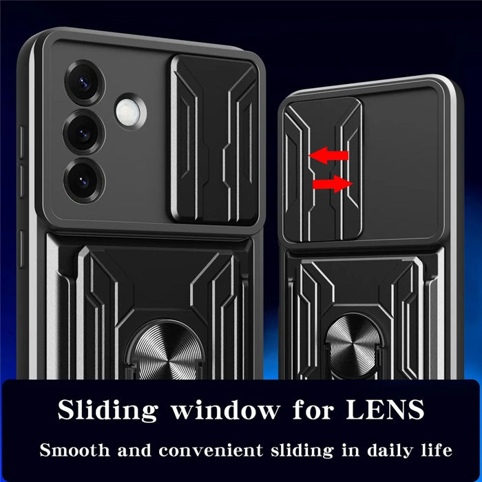 For Samsung Galaxy S25 Case PC + TPU Kickstand Phone Back Cover with Camera Slider - Titanium Grey - 5