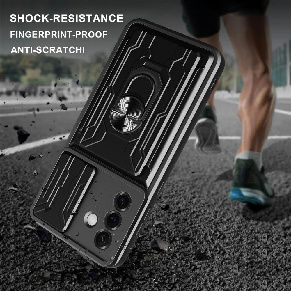 For Samsung Galaxy S25+ Case PC + TPU Kickstand Phone Back Cover with Camera Slider - Black - 2