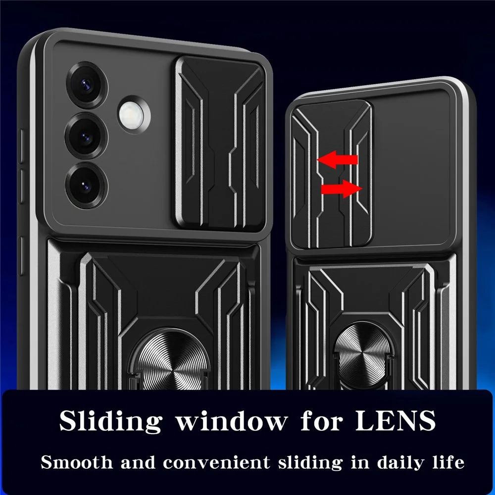 For Samsung Galaxy S25+ Case PC + TPU Kickstand Phone Back Cover with Camera Slider - Black - 5