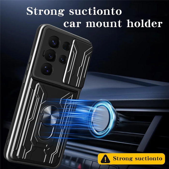 For Samsung Galaxy S25 Ultra Case PC + TPU Kickstand Phone Back Cover with Camera Slider - Black - 3