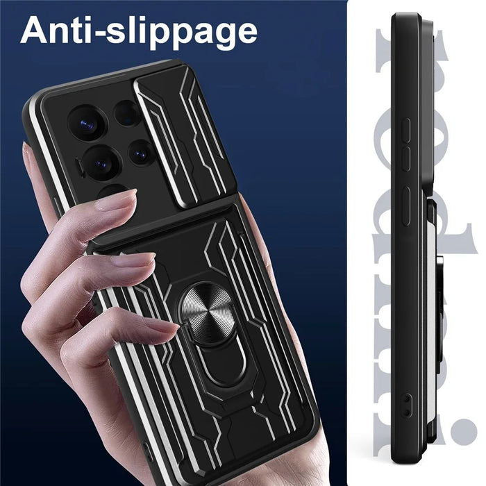 For Samsung Galaxy S25 Ultra Case PC + TPU Kickstand Phone Back Cover with Camera Slider - Black - 4