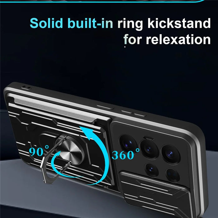 For Samsung Galaxy S25 Ultra Case PC + TPU Kickstand Phone Back Cover with Camera Slider - Black - 5