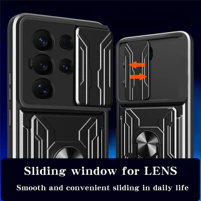 For Samsung Galaxy S25 Ultra Case PC + TPU Kickstand Phone Back Cover with Camera Slider - Black - 6