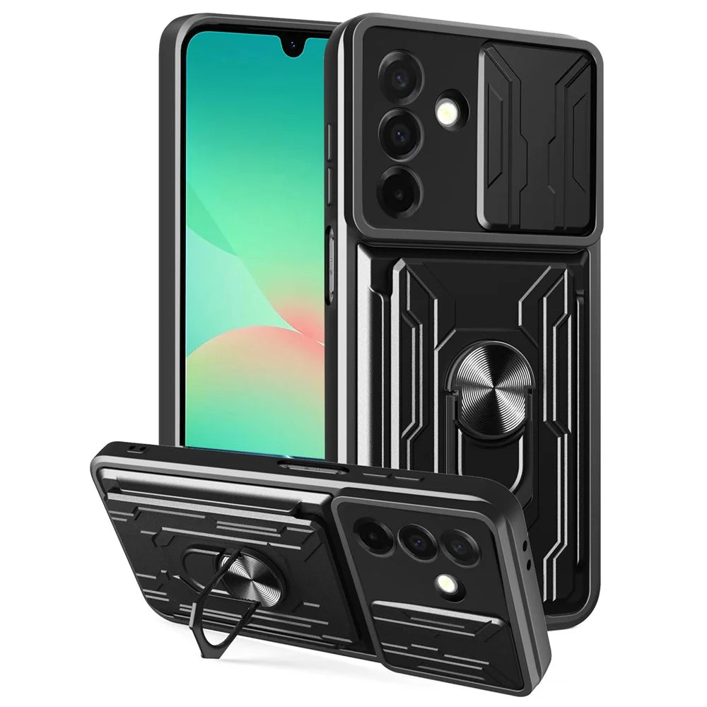 For Samsung Galaxy A26 5G Case PC + TPU Kickstand Phone Back Cover with Camera Slider - Black - 1