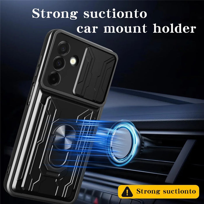 For Samsung Galaxy A26 5G Case PC + TPU Kickstand Phone Back Cover with Camera Slider - Black - 3