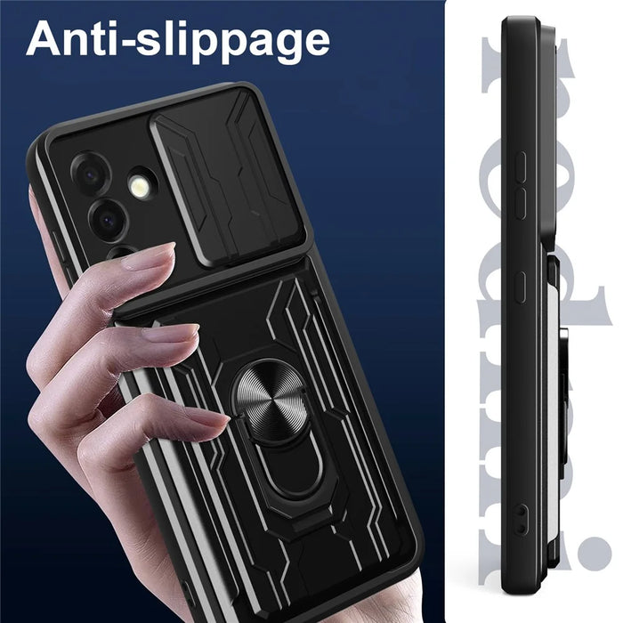 For Samsung Galaxy A26 5G Case PC + TPU Kickstand Phone Back Cover with Camera Slider - Black - 4