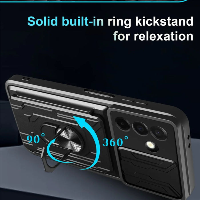 For Samsung Galaxy A26 5G Case PC + TPU Kickstand Phone Back Cover with Camera Slider - Black - 5