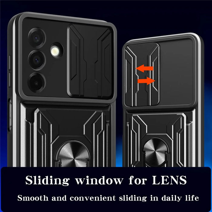 For Samsung Galaxy A26 5G Case PC + TPU Kickstand Phone Back Cover with Camera Slider - Black - 6
