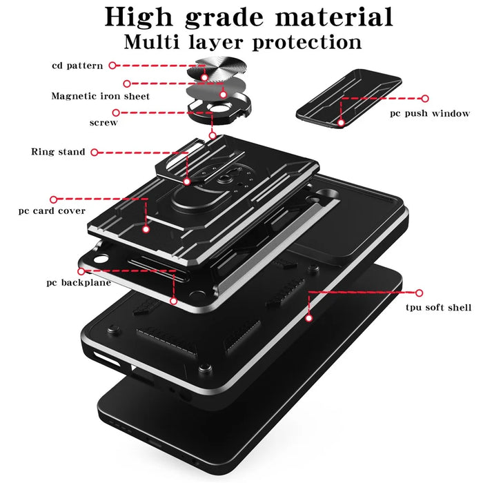 For Samsung Galaxy A26 5G Case PC + TPU Kickstand Phone Back Cover with Camera Slider - Black - 7