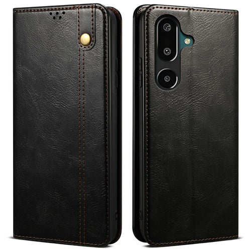 For Samsung Galaxy M16 5G / F16 5G Case Crazy Horse Texture Waxy Leather Wallet Stand Phone Cover - Black - 1