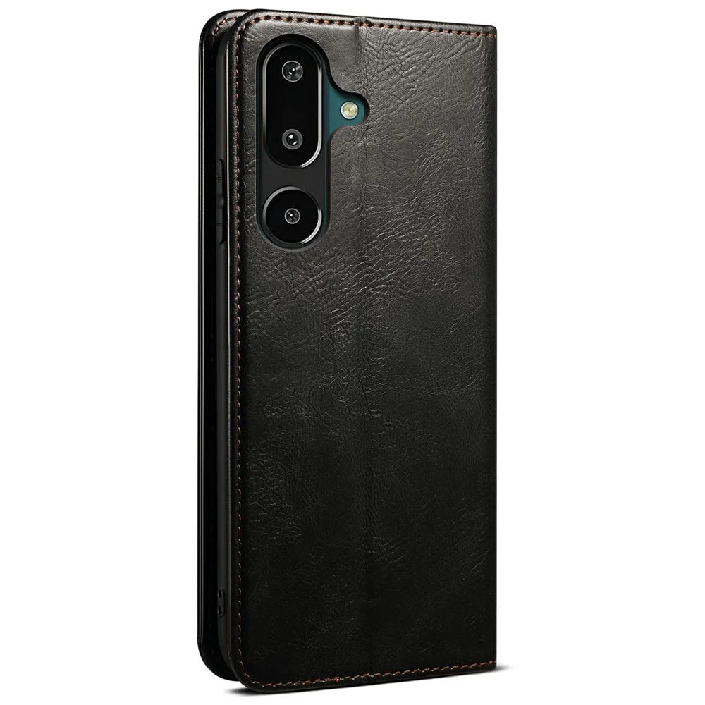 For Samsung Galaxy M16 5G / F16 5G Case Crazy Horse Texture Waxy Leather Wallet Stand Phone Cover - Black - 7