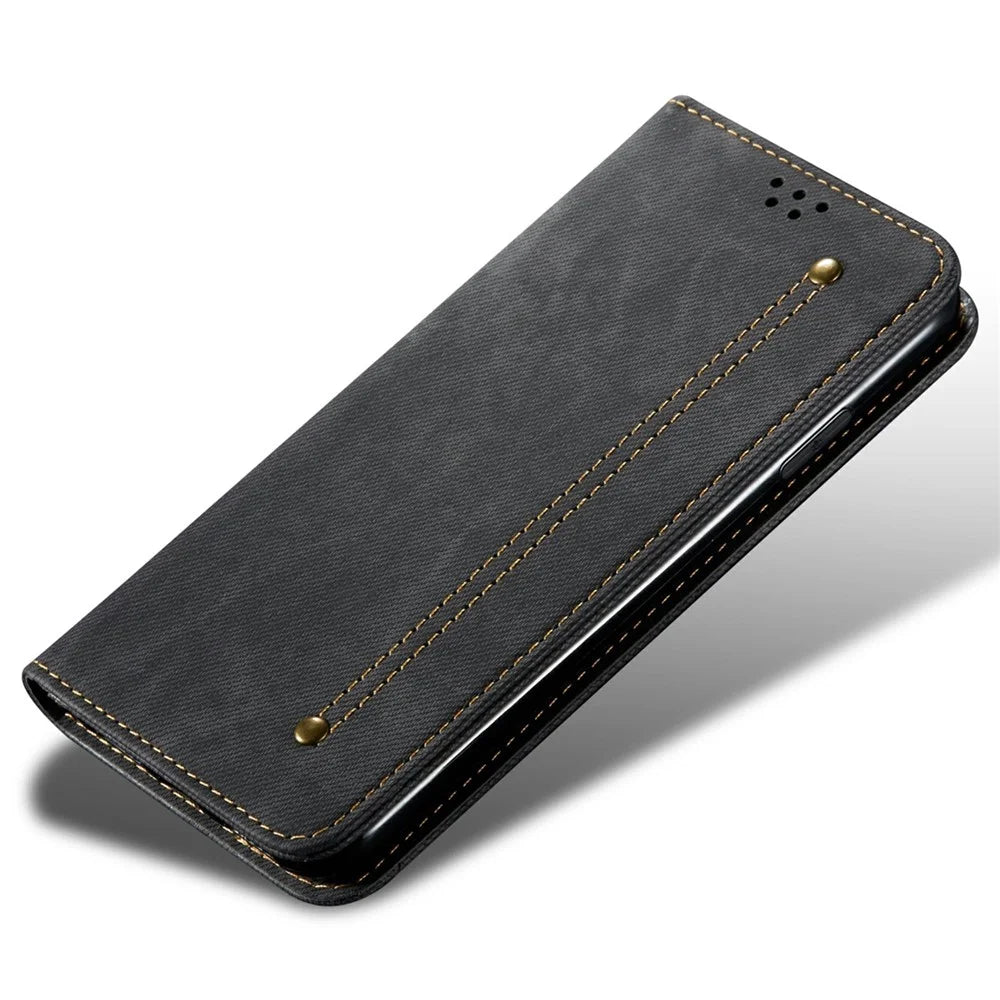 For Samsung Galaxy M16 5G / F16 5G Case Jeans Cloth Texture Anti-Scratch Leather Stand Phone Cover - Black - 4