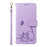For iPhone 17e / 16e Wallet Case Cat Pattern Imprint Leather Phone Cover with Wrist Strap - Light Purple - 6