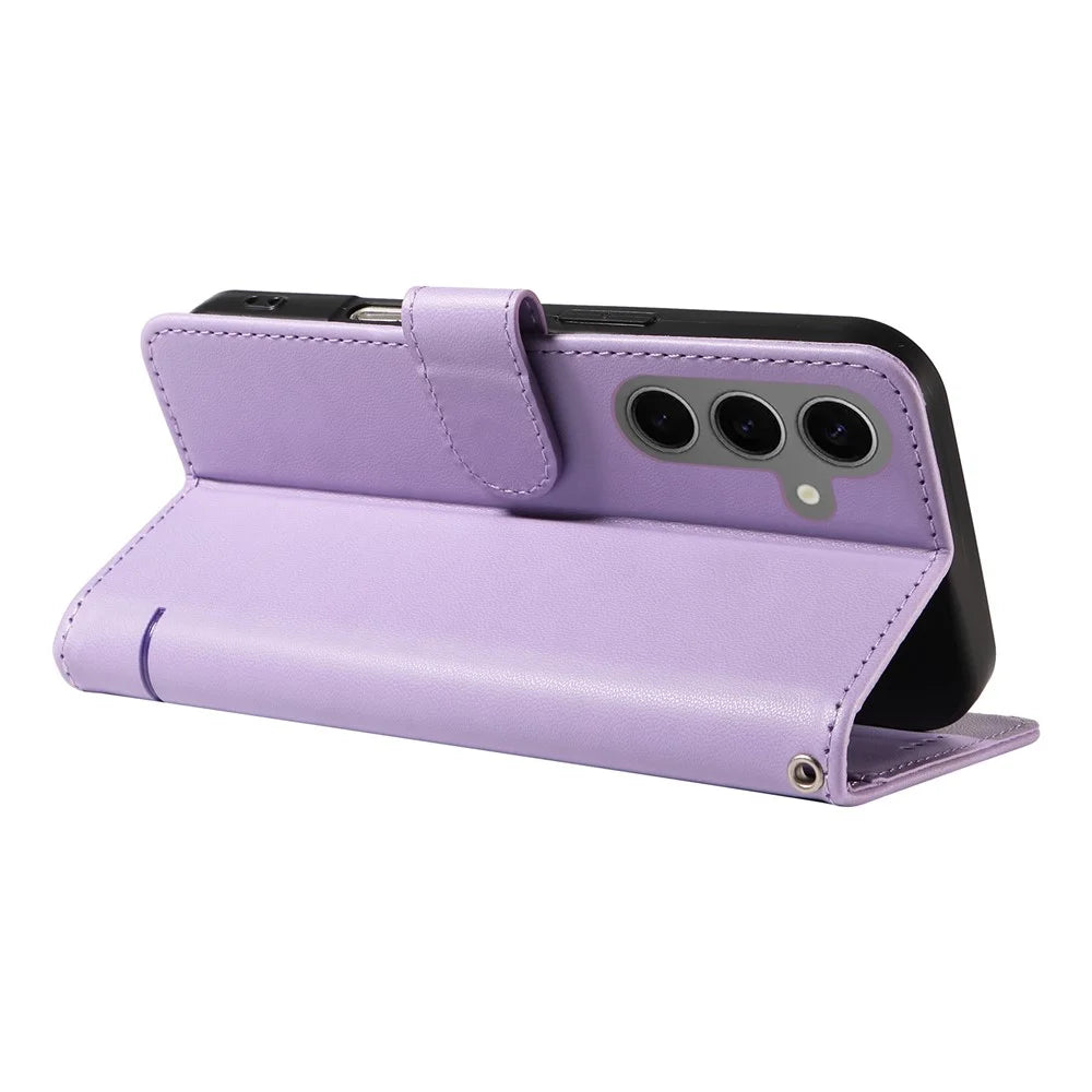 For Samsung Galaxy S25 / S24 Wallet Case Cat Pattern Imprint Leather Phone Cover with Wrist Strap - Light Purple - 4