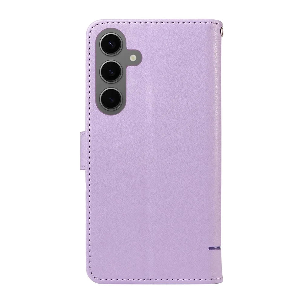 For Samsung Galaxy S25 / S24 Wallet Case Cat Pattern Imprint Leather Phone Cover with Wrist Strap - Light Purple - 7