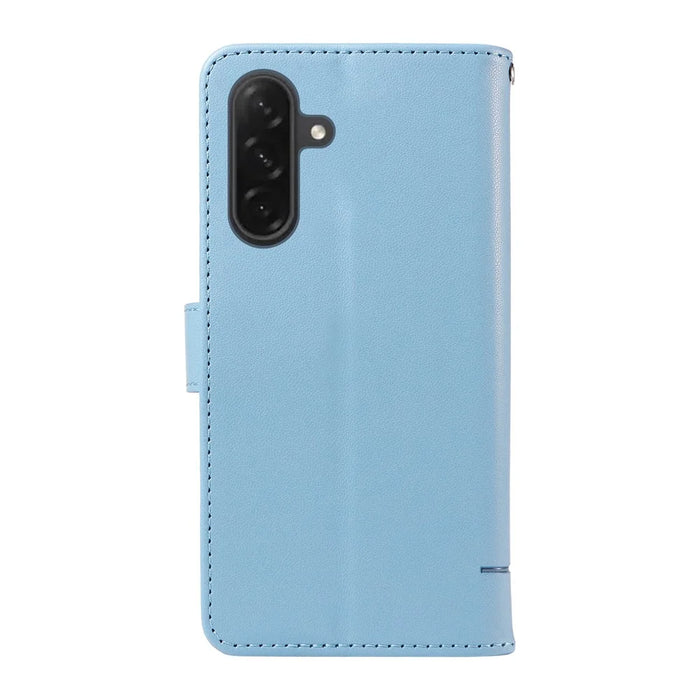 For Samsung Galaxy A26 5G / A16 5G / A16 4G Wallet Case Cat Pattern Imprint Leather Phone Cover with Wrist Strap - Sky Blue - 7