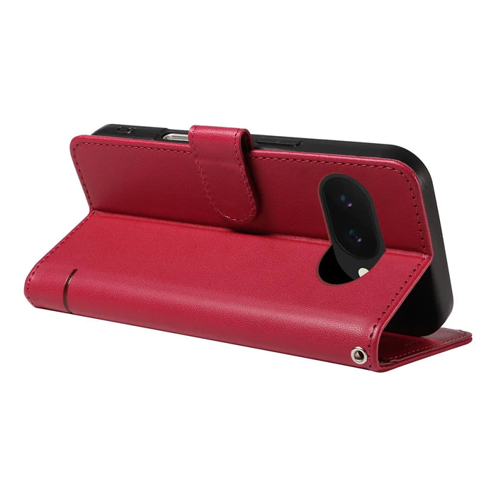 For Google Pixel 9a Wallet Case Cat Pattern Imprint Leather Phone Cover with Wrist Strap - Red - 4