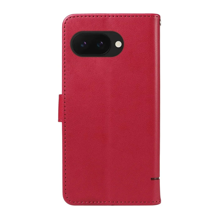 For Google Pixel 9a Wallet Case Cat Pattern Imprint Leather Phone Cover with Wrist Strap - Red - 7