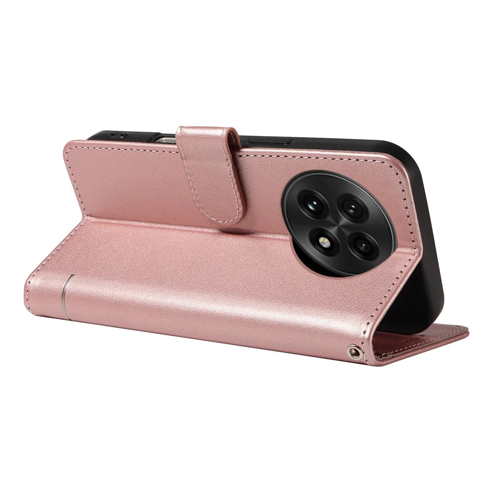 For OnePlus 13 Wallet Case Cat Pattern Imprint Leather Phone Cover with Wrist Strap - Rose Gold - 4